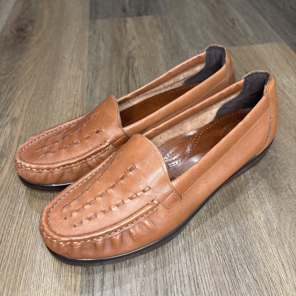 SAS Leather Slip On Shoes 9 M Weave Loafer Chestnut Brown Tripad Comfort - Picture 4 of 12